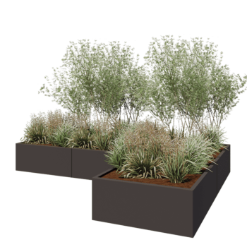 Саксии за цветя от стомана - Г-образна форма - 300 x 200 x 40 cm - RAL7016 матов (антрацитено сиво) - без основа