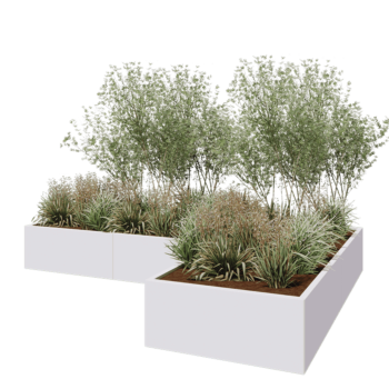 Саксии за цветя от стомана - Г-образна форма - 300 x 200 x 40 cm - RAL9010 матов (бял) - без основа