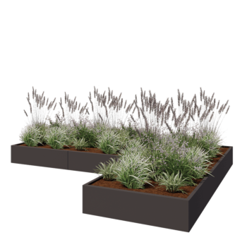 Саксии за цветя от стомана - Г-образна форма - 360 x 240 x 30 cm - RAL7016 матов (антрацитено сиво) - без основа