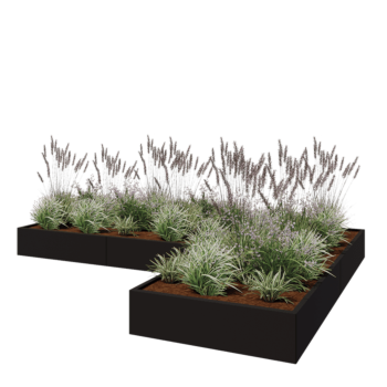 Саксии за цветя от стомана - Г-образна форма - 360 x 240 x 30 cm - RAL9005 матов (черен) - без основа