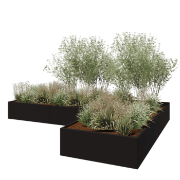 Саксии за цветя от стомана - Г-образна форма - 360 x 240 x 40 cm - RAL9005 матов (черен) - без основа