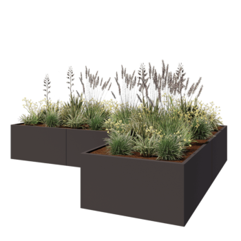 Саксии за цветя от стомана - Г-образна форма - 360 x 240 x 60 cm - RAL7016 матов (антрацитено сиво) - без основа