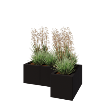 Саксии за цветя от стомана - Г-образна форма - 90 x 60 x 30 cm - RAL9005 матов (черен) - Със основа