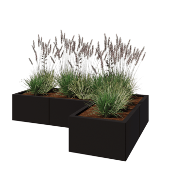 Саксии за цветя от стомана - Г-образна форма - 150 x 100 x 30 cm - RAL9005 матов (черен) - без основа