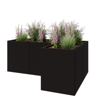 Саксии за цветя от стомана - Г-образна форма - 150 x 100 x 60 cm - RAL9005 матов (черен) - Със основа