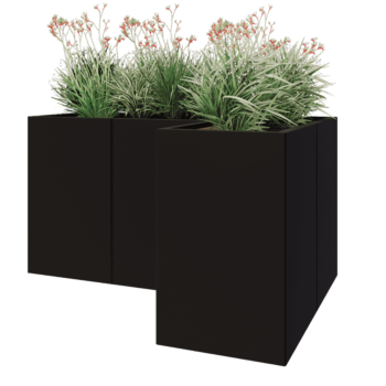 Саксии за цветя от стомана - Г-образна форма - 150 x 100 x 80 cm - RAL9005 матов (черен) - без основа