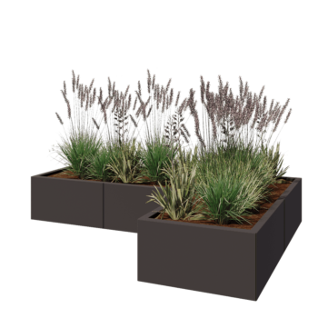 Саксии за цветя от стомана - Г-образна форма - 180 x 120 x 30 cm - RAL7016 матов (антрацитено сиво) - Със основа