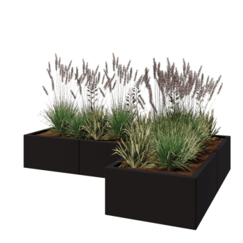 Саксии за цветя от стомана - Г-образна форма - 180 x 120 x 30 cm - RAL9005 матов (черен) - Със основа