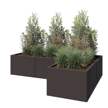 Саксии за цветя от стомана - Г-образна форма - 180 x 120 x 40 cm - RAL7016 матов (антрацитено сиво) - без основа