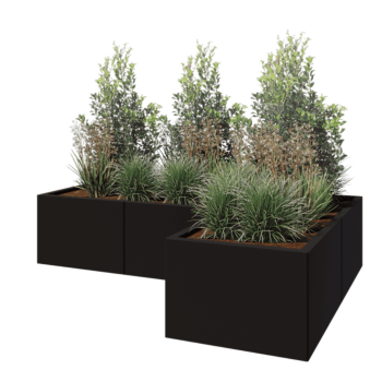Саксии за цветя от стомана - Г-образна форма - 180 x 120 x 40 cm - RAL9005 матов (черен) - Със основа