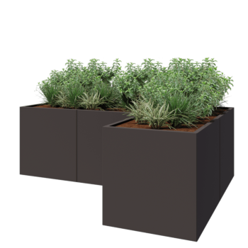 Саксии за цветя от стомана - Г-образна форма - 240 x 160 x 80 cm - RAL7016 матов (антрацитено сиво) - Със основа