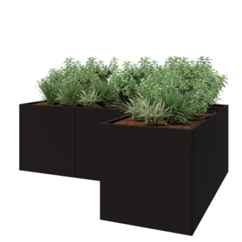 Саксии за цветя от стомана - Г-образна форма - 240 x 160 x 80 cm - RAL9005 матов (черен) - без основа