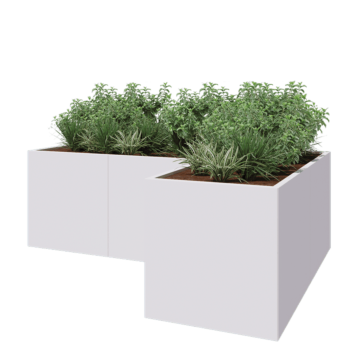 Саксии за цветя от стомана - Г-образна форма - 240 x 160 x 80 cm - RAL9010 матов (бял) - без основа