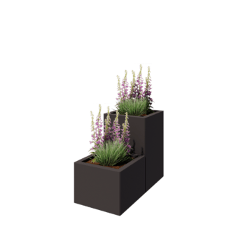 Саксии за цветя от стомана - 2 частов Стъпаловиден модел - 80 x 40 x 60 cm - RAL7016 матов (антрацитено сиво) - Със основа