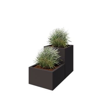 Саксии за цветя от стомана - 2 частов Стъпаловиден модел - 100 x 50 x 60 cm - RAL7016 матов (антрацитено сиво) - Със основа