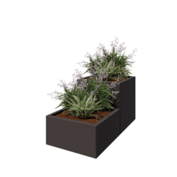 Саксии за цветя от стомана - 2 частов Стъпаловиден модел - 120 x 60 x 60 cm - RAL7016 матов (антрацитено сиво) - без основа