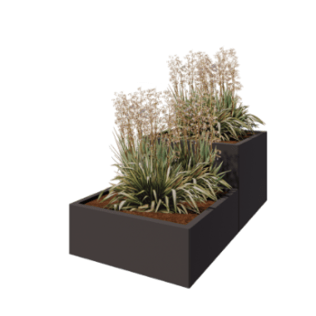 Саксии за цветя от стомана - 2 частов Стъпаловиден модел - 160 x 80 x 60 cm - RAL7016 матов (антрацитено сиво) - Със основа