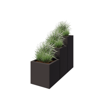 Саксии за цветя от стомана - 3 частов Стъпаловиден модел - 120 x 40 x 80 cm - RAL7016 матов (антрацитено сиво) - Със основа