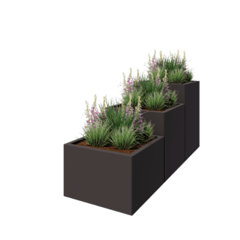 Саксии за цветя от стомана - 3 частов Стъпаловиден модел - 180 x 60 x 80 cm - RAL7016 матов (антрацитено сиво) - без основа