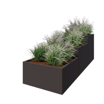 Саксии за цветя от стомана - 3 частов Стъпаловиден модел - 240 x 80 x 80 cm - RAL7016 матов (антрацитено сиво) - без основа