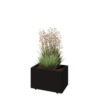 Саксии за цветя от стомана - Правоъгълник - 50 x 30 x 30 cm - RAL9005 матов (черен) - Със основа - Със крака