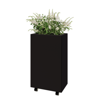 Саксии за цветя от стомана - Правоъгълник - 50 x 30 x 80 cm - RAL9005 матов (черен) - Със основа - Със колела