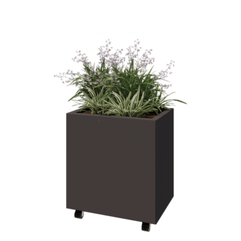 Саксии за цветя от стомана - Правоъгълник - 60 x 40 x 60 cm - RAL7016 матов (антрацитено сиво) - Със основа - Със колела