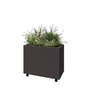 Саксии за цветя от стомана - Правоъгълник - 80 x 40 x 60 cm - RAL7016 матов (антрацитено сиво) - Със основа - Със колела