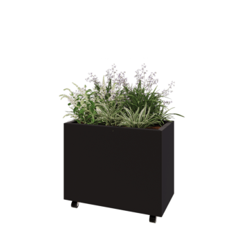 Саксии за цветя от стомана - Правоъгълник - 80 x 40 x 60 cm - RAL9005 матов (черен) - Със основа - Със колела