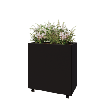 Саксии за цветя от стомана - Правоъгълник - 80 x 40 x 80 cm - RAL9005 матов (черен) - Със основа - Със колела