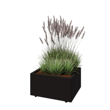 Саксии за цветя от стомана - Правоъгълник - 60 x 50 x 30 cm - RAL9005 матов (черен) - Със основа - Със крака