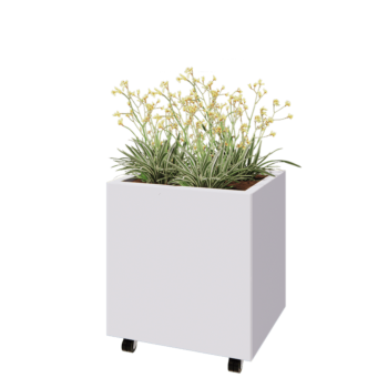 Саксии за цветя от стомана - Правоъгълник - 60 x 50 x 60 cm - RAL9010 матов (бял) - Със основа - Със колела