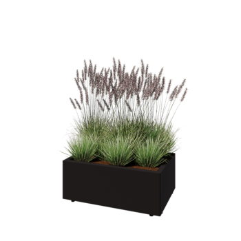 Саксии за цветя от стомана - Правоъгълник - 80 x 50 x 30 cm - RAL9005 матов (черен) - Със основа - Със крака