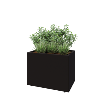 Саксии за цветя от стомана - Правоъгълник - 80 x 50 x 60 cm - RAL9005 матов (черен) - Със основа - Със крака