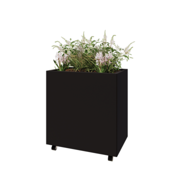 Саксии за цветя от стомана - Правоъгълник - 80 x 50 x 80 cm - RAL9005 матов (черен) - Със основа - Със колела