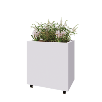 Саксии за цветя от стомана - Правоъгълник - 80 x 50 x 80 cm - RAL9010 матов (бял) - Със основа - Със колела