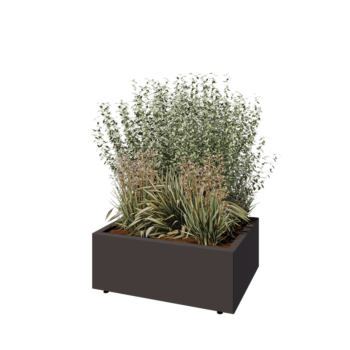Саксии за цветя от стомана - Правоъгълник - 80 x 60 x 30 cm - RAL7016 матов (антрацитено сиво) - Със основа - Със крака