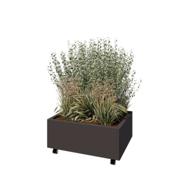 Саксии за цветя от стомана - Правоъгълник - 80 x 60 x 30 cm - RAL7016 матов (антрацитено сиво) - Със основа - Със колела