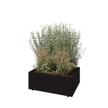 Саксии за цветя от стомана - Правоъгълник - 80 x 60 x 30 cm - RAL9005 матов (черен) - Със основа - Със крака