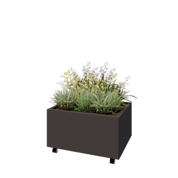 Саксии за цветя от стомана - Правоъгълник - 80 x 60 x 40 cm - RAL7016 матов (антрацитено сиво) - Със основа - Със колела