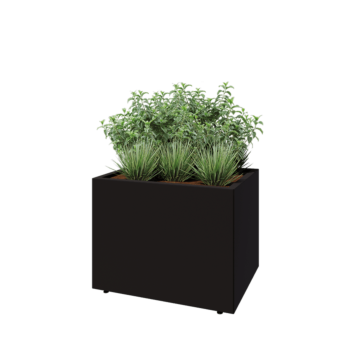 Саксии за цветя от стомана - Правоъгълник - 80 x 60 x 60 cm - RAL9005 матов (черен) - Със основа - Със крака