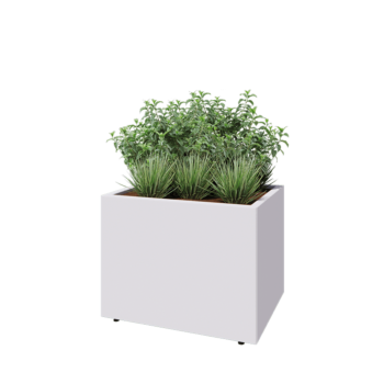 Саксии за цветя от стомана - Правоъгълник - 80 x 60 x 60 cm - RAL9010 матов (бял) - Със основа - Със крака