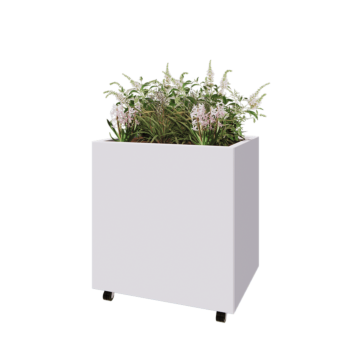 Саксии за цветя от стомана - Правоъгълник - 80 x 60 x 80 cm - RAL9010 матов (бял) - Със основа - Със колела