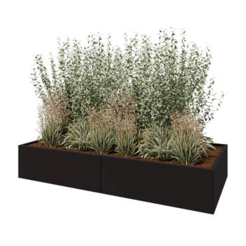 Саксии за цветя от стомана XXL - Правоъгълник - 240 x 100 x 40 cm - RAL9005 матов (черен) - Със основа