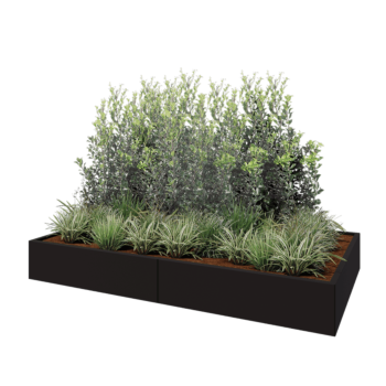 Саксии за цветя от стомана XXL - Правоъгълник - 240 x 120 x 30 cm - RAL9005 матов (черен) - Със основа