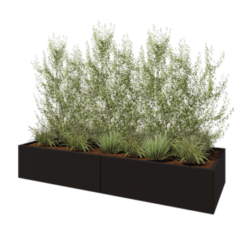 Саксии за цветя от стомана XXL - Правоъгълник - 240 x 80 x 40 cm - RAL9005 матов (черен) - Със основа