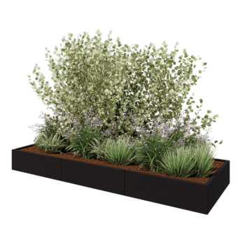 Саксии за цветя от стомана XXL - Правоъгълник - 300 x 100 x 30 cm - RAL9005 матов (черен) - без основа