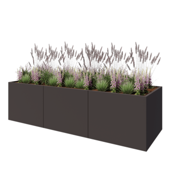 Саксии за цветя от стомана XXL - Правоъгълник - 300 x 100 x 80 cm - RAL7016 матов (антрацитено сиво) - Със основа