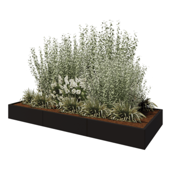 Саксии за цветя от стомана XXL - Правоъгълник - 300 x 120 x 30 cm - RAL9005 матов (черен) - без основа