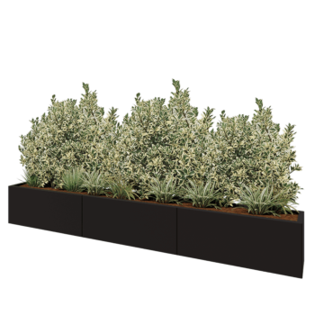 Саксии за цветя от стомана XXL - Правоъгълник - 300 x 30 x 40 cm - RAL9005 матов (черен) - без основа